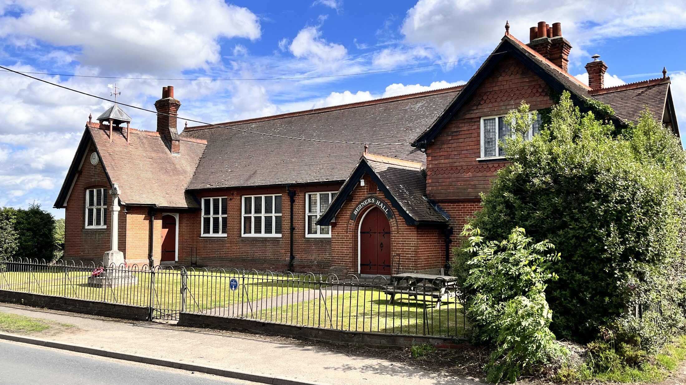 Berners Hall village hall in Woolverstone, seen from the road on a sunny day